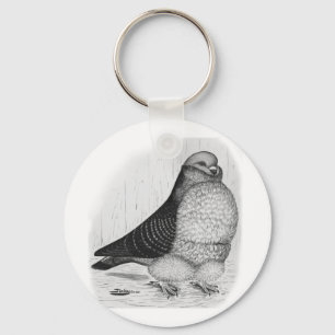 Chinese Owl Ink Drawing Key Ring