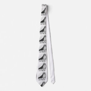 Chinese Owl Pigeon Ink Drawing Tie