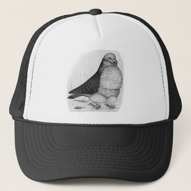 Chinese Owl Pigeon Ink Drawing Trucker Hat (Front)