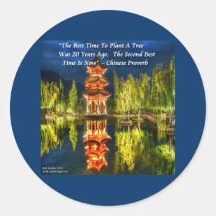 Chinese Pagoda And Nature Proverb Classic Round Sticker