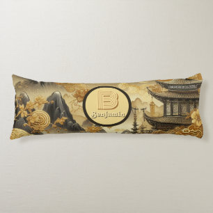 Chinese Painting Faux Golden Dripping Monogrammed Body Cushion