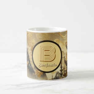 Chinese Painting Faux Golden Dripping Monogrammed Coffee Mug