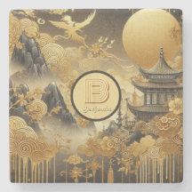 Chinese Painting Faux Golden Dripping Monogrammed 