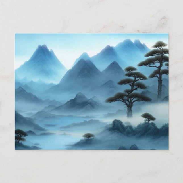Chinese Painting Misty Landscape With River Postcard (Front)