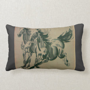 Chinese painting of 2 horses oblong pillow
