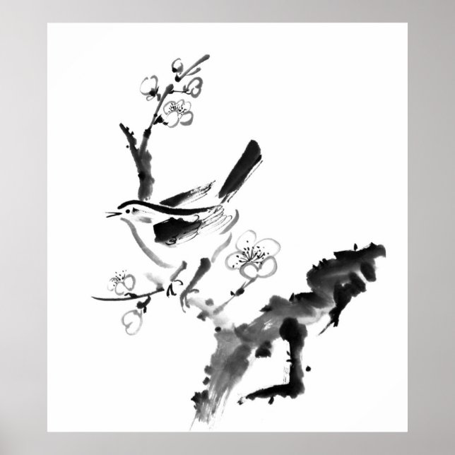Chinese painting , plum blossom and bird poster (Front)