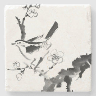 Chinese painting , plum blossom and bird stone coaster