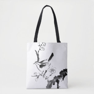 Chinese painting , plum blossom and bird tote bag