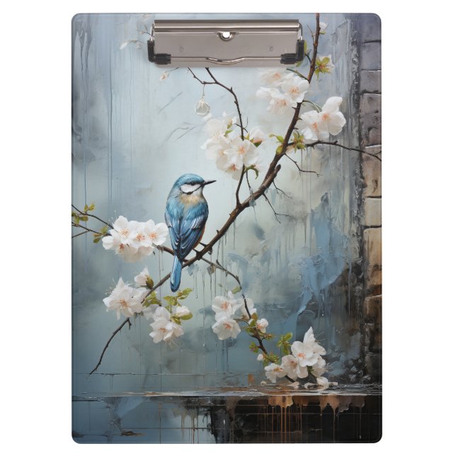 Chinese Painting with Blue Birds and Flowers Clipboard (Front)