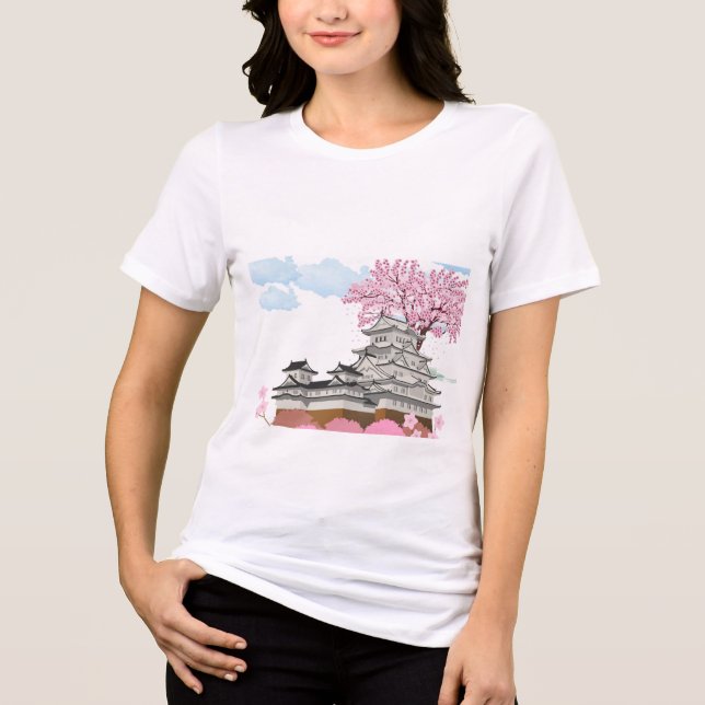 Chinese Palace with Sakura Trees – Elegant Orienta Tri-Blend Shirt (Front)