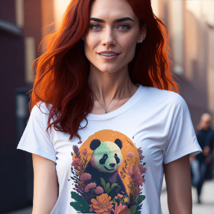 Chinese Panda at Sunset with Flowers Cute Animal T-Shirt