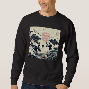 Chinese Pandas surfing the great cherry blossom wa Sweatshirt
