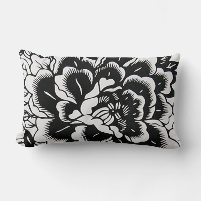Chinese Paper-Cut Peony in Black – Pillow (Front)