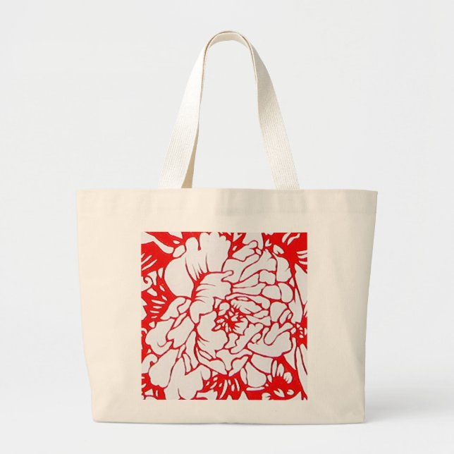 Chinese Paper-Cut Peony in Red - Bag (Front)