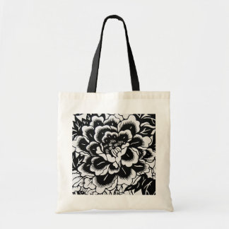Chinese Paper-Cut Peony on Black - Budget Tote Bag
