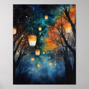 Chinese Paper Lanterns Landscape Art Print Poster