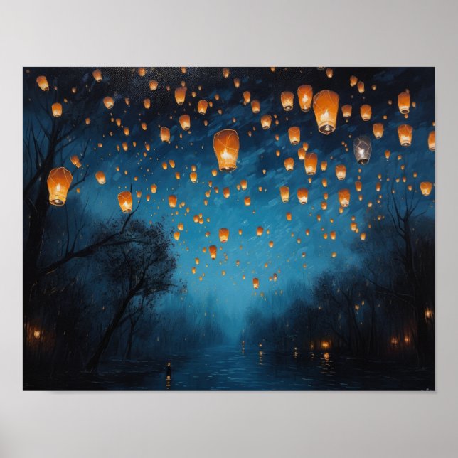 Chinese Paper Lanterns Landscape Art Print Poster (Front)