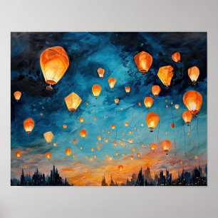 Chinese Paper Lanterns Landscape Art Print Poster