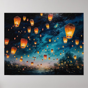 Chinese Paper Lanterns Landscape Art Print Poster