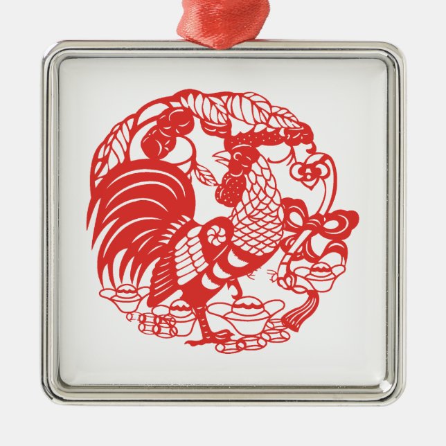 Chinese Papercut Rooster Year 2017 Ornament (Front)