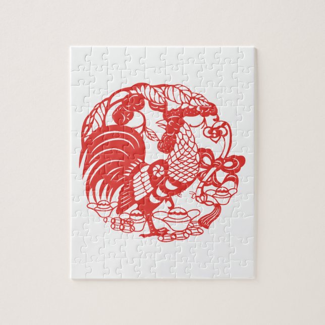 Chinese Papercut Rooster Year 2017 puzzle (Vertical)