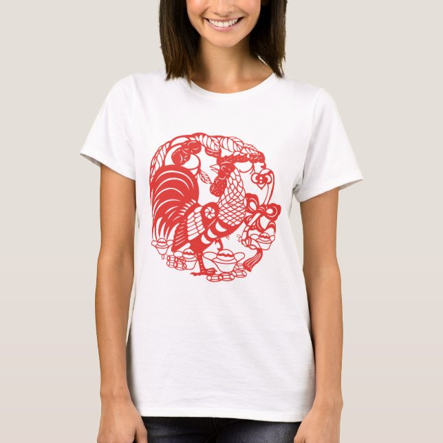 Chinese Papercut Rooster Year 2017 Woman W Tee (Front)