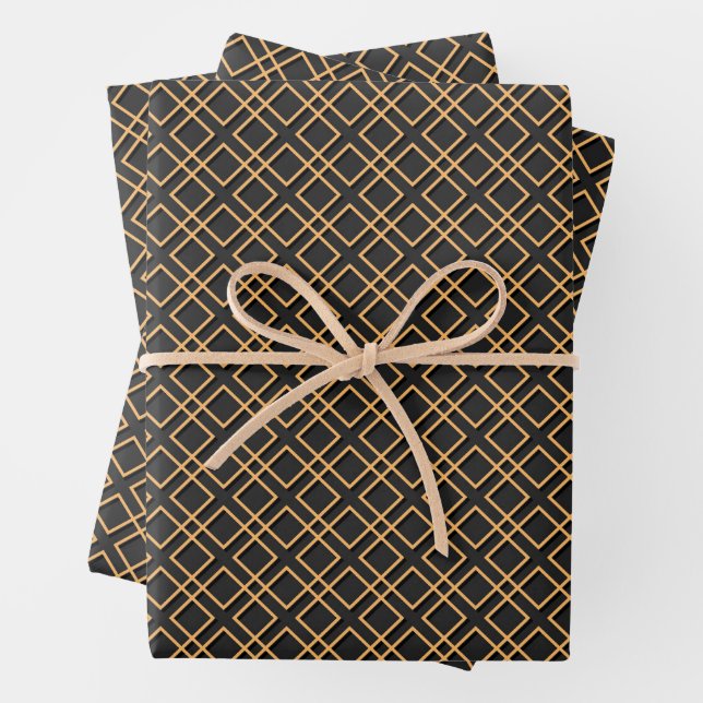 Chinese Pattern Black and Gold Wrapping Paper Sheet (In situ)