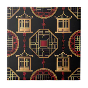 Chinese Pavilion Lattice Pattern Tile