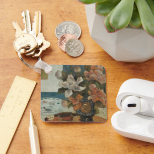 Chinese Peonies and Mandolin by Paul Gauguin Key Ring