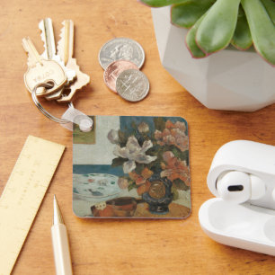 Chinese Peonies and Mandolin by Paul Gauguin Key Ring