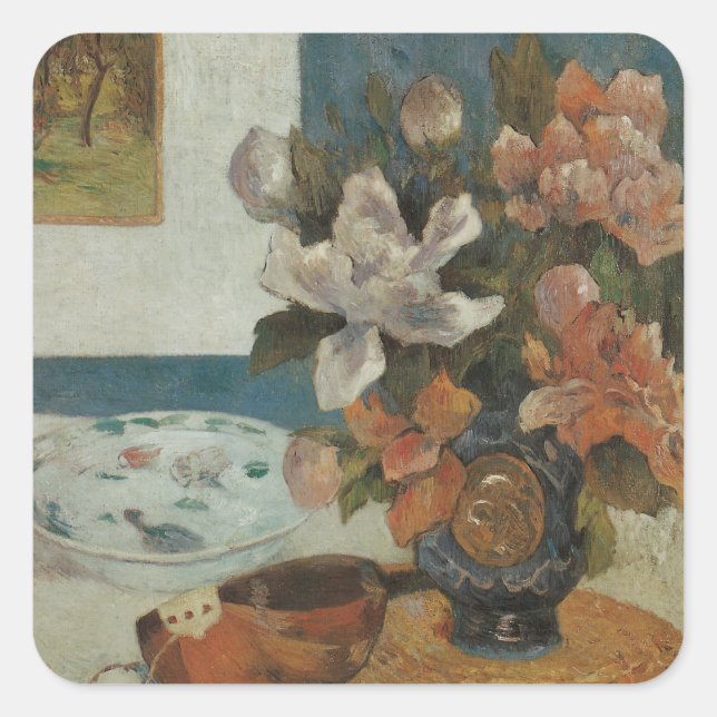 Chinese Peonies and Mandolin by Paul Gauguin Square Sticker (Front)