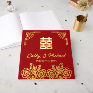 Chinese peony flower butterfly wedding papercut guest book