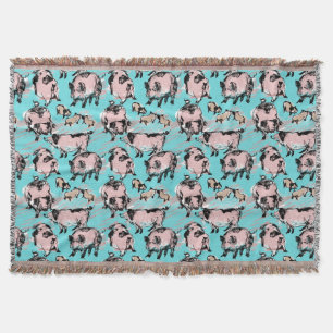 Chinese Pig Year 2019 Original drawing Blue Throw Blanket
