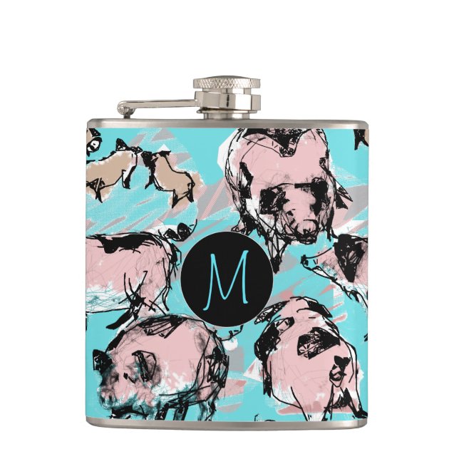 Chinese Pig Year 2019 Original Monogram Blue Flask (Front)