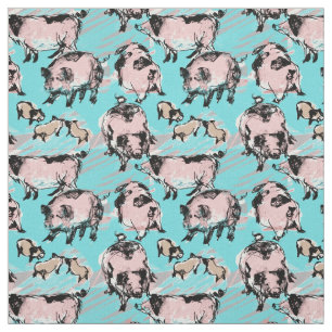 Chinese Pig Year Original drawing Blue Fabric