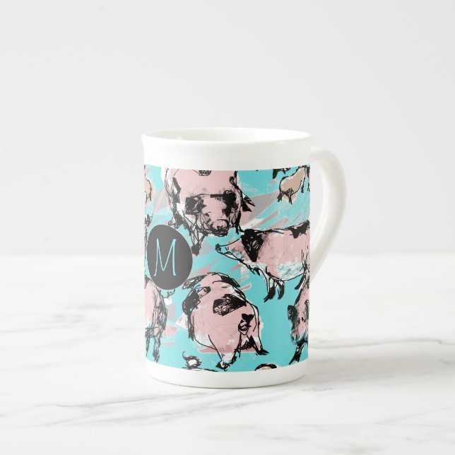 Chinese Pig Year Original Monogram Blue Mug (Front Right)