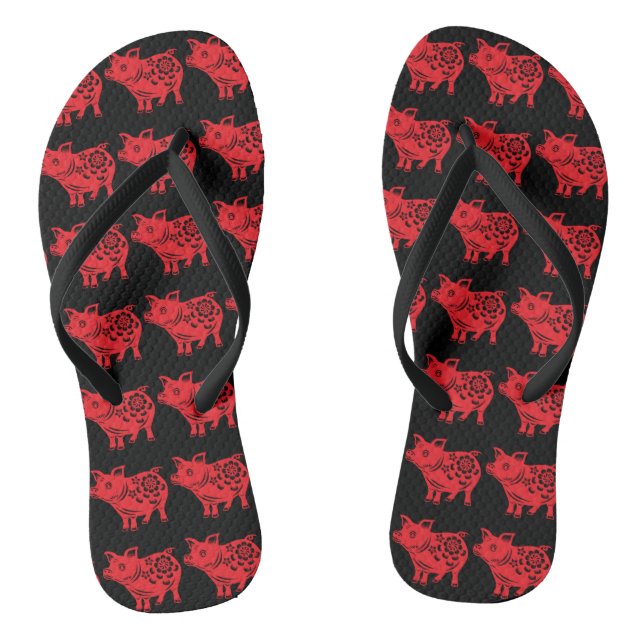 Chinese Pig Year Red Papercut Women Flip Flop (Footbed)