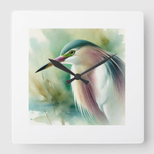 Chinese Pond Heron 060924AREF122 - Watercolor Square Wall Clock