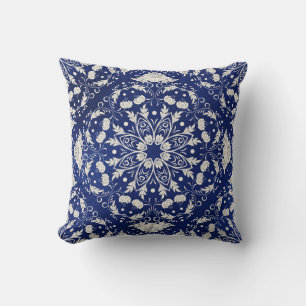 Chinese Porcelain: Blue Watercolor Floral Cushion