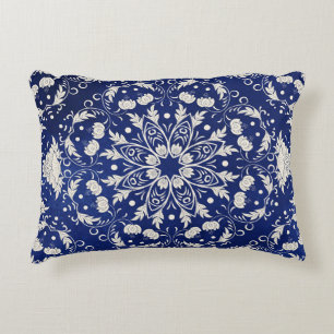 Chinese Porcelain: Blue Watercolor Floral Decorative Cushion