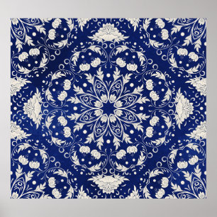 Chinese Porcelain: Blue Watercolor Floral Poster