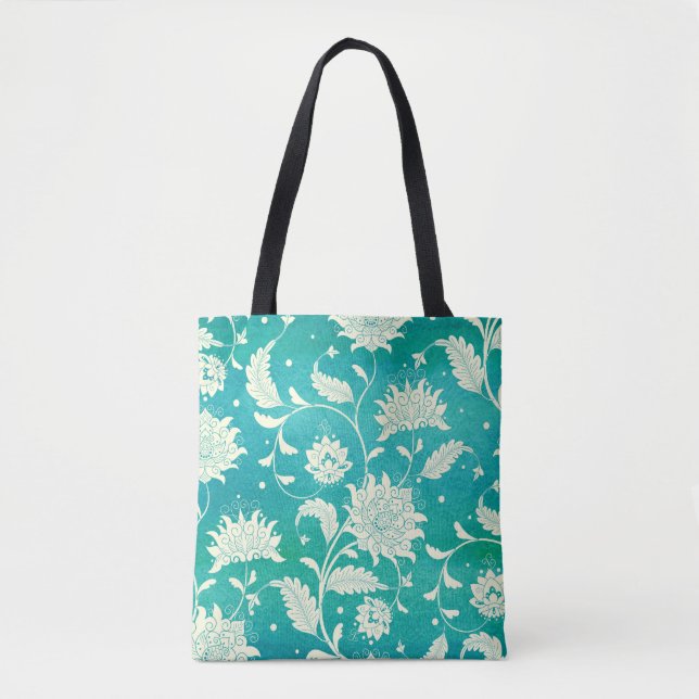 Chinese Porcelain Floral Watercolor Tote Bag (Front)