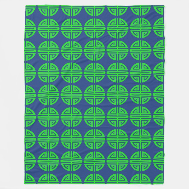 Chinese prosperity symbol green fleece blanket (Front)