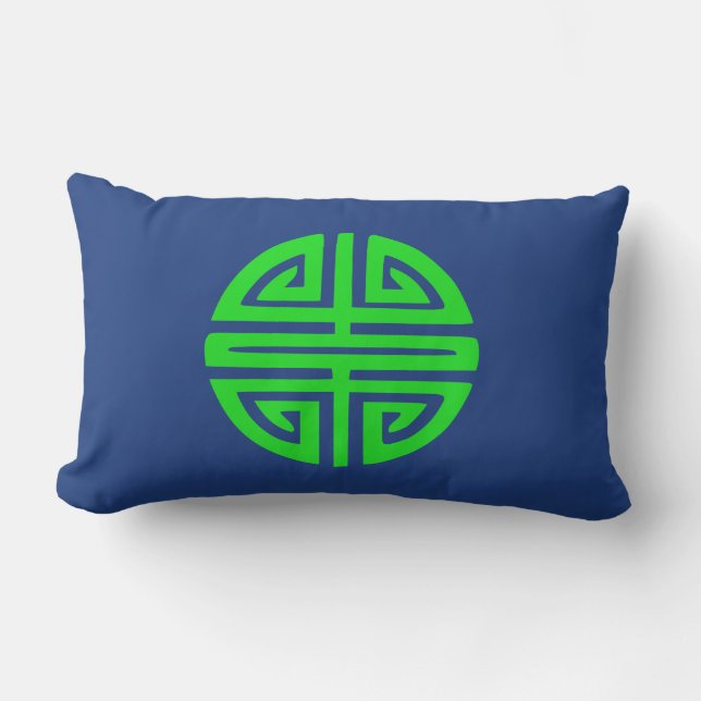 Chinese prosperity symbol green lumbar cushion (Front)