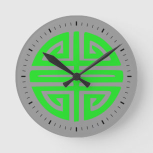 Chinese prosperity symbol green round clock