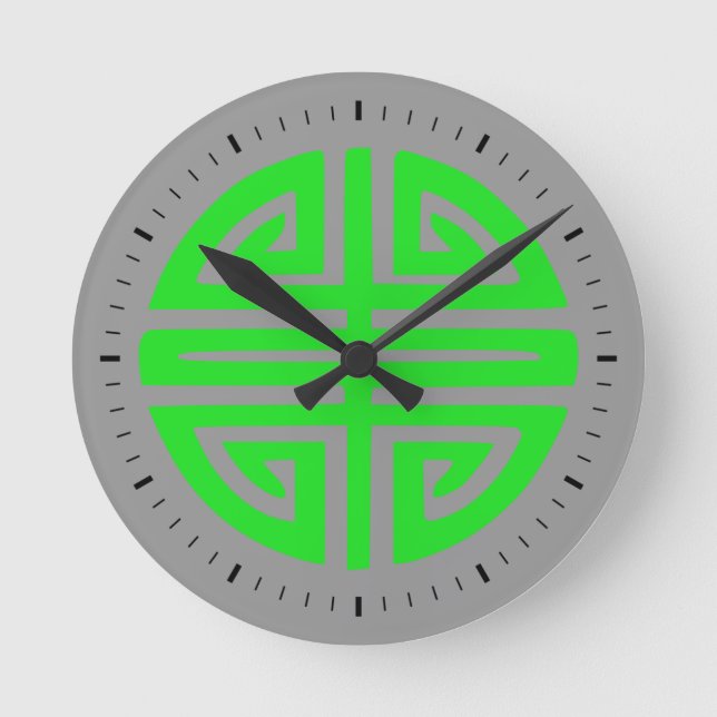 Chinese prosperity symbol green round clock (Front)
