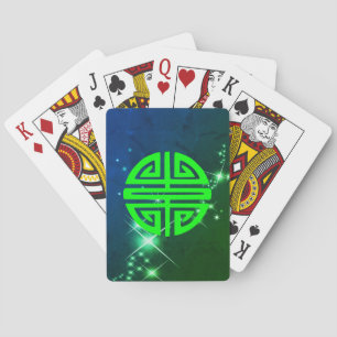 Chinese prosperity symbol green sparkles playing cards