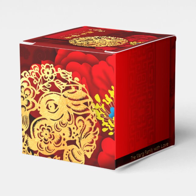 Chinese Rabbit paper-cut Peonies New Year 2023 FB Favour Box (Front Side)