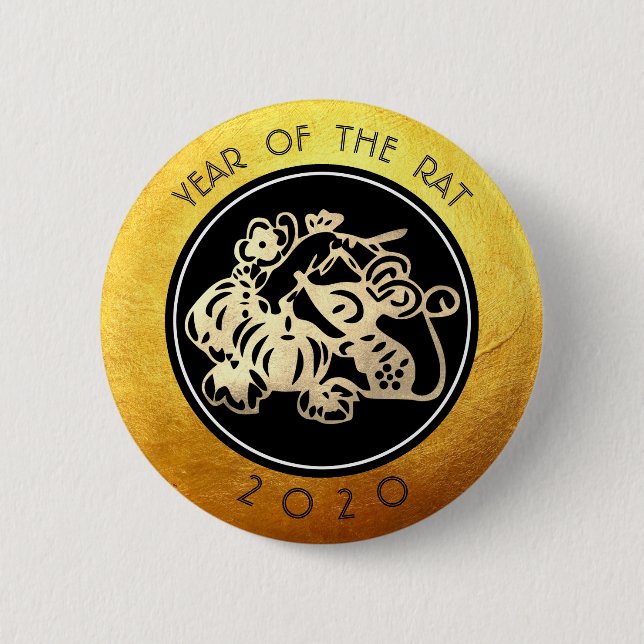 Chinese Rat New Year 2020 Paper-cut 1 RB 6 Cm Round Badge (Front)