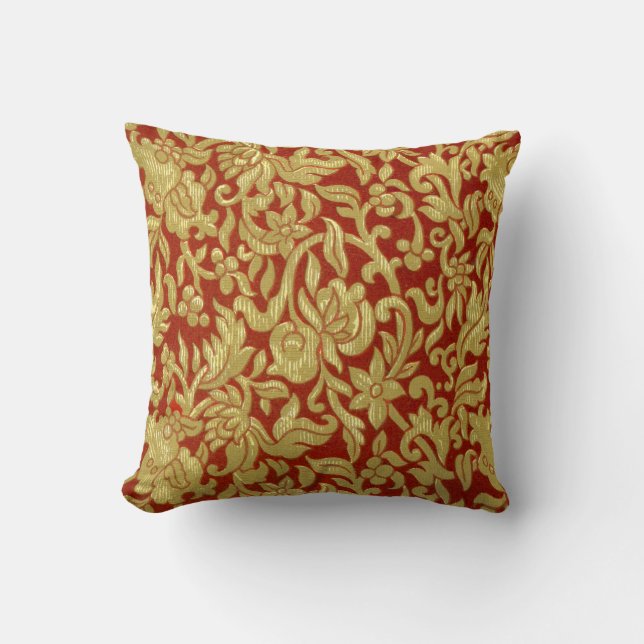 Chinese Red and Gold Pattern Cushion (Front)